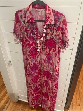 Soft surrounding Embroidered Tassel V-Neck Maxi Dress - Pink Mix small